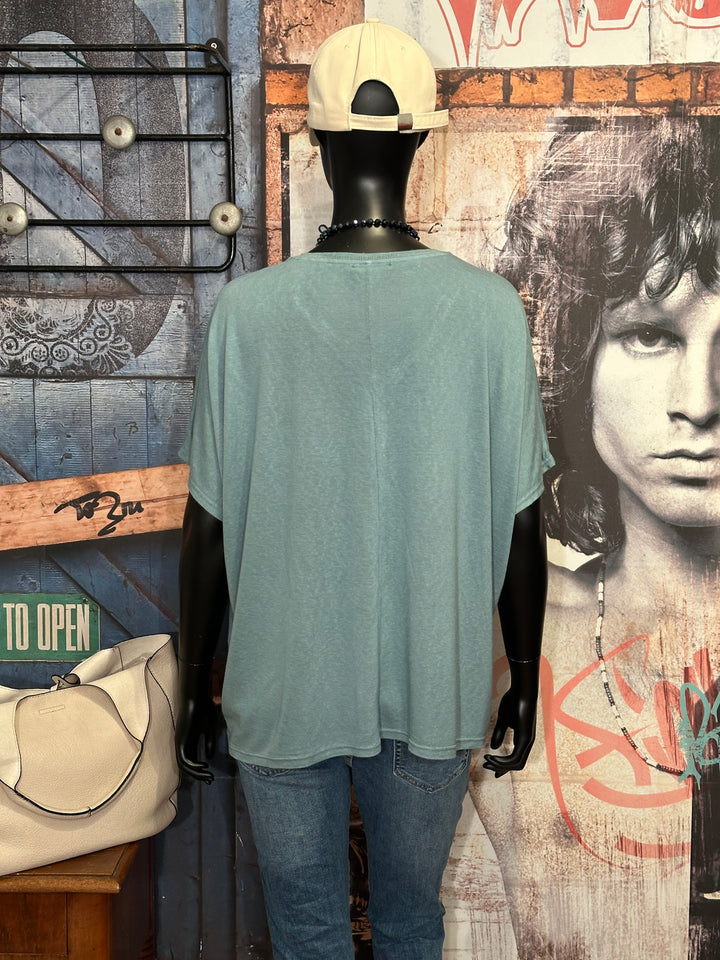 T-shirt col V lurex + size bleu glacier