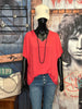 T-shirt col V lurex + size framboise