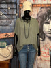 T-shirt col V lurex + size kaki
