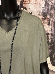 T-shirt col V lurex + size kaki