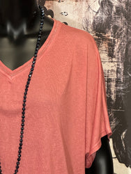 T-shirt col V lurex + size rose vintage