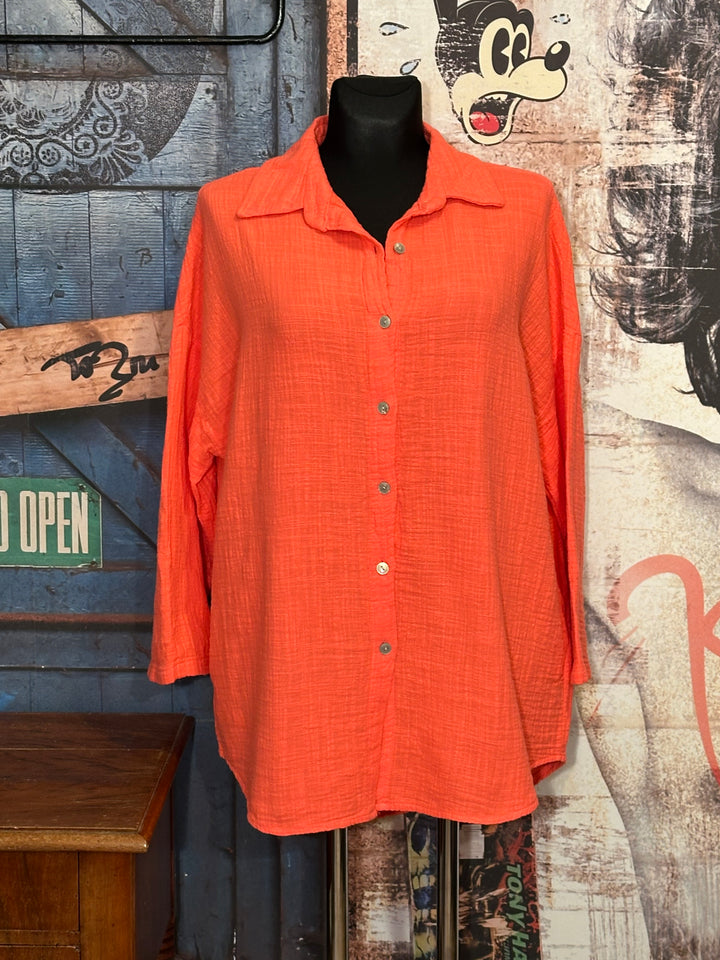 Chemise 100% coton orange/corail