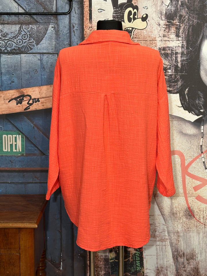 Chemise 100% coton orange/corail