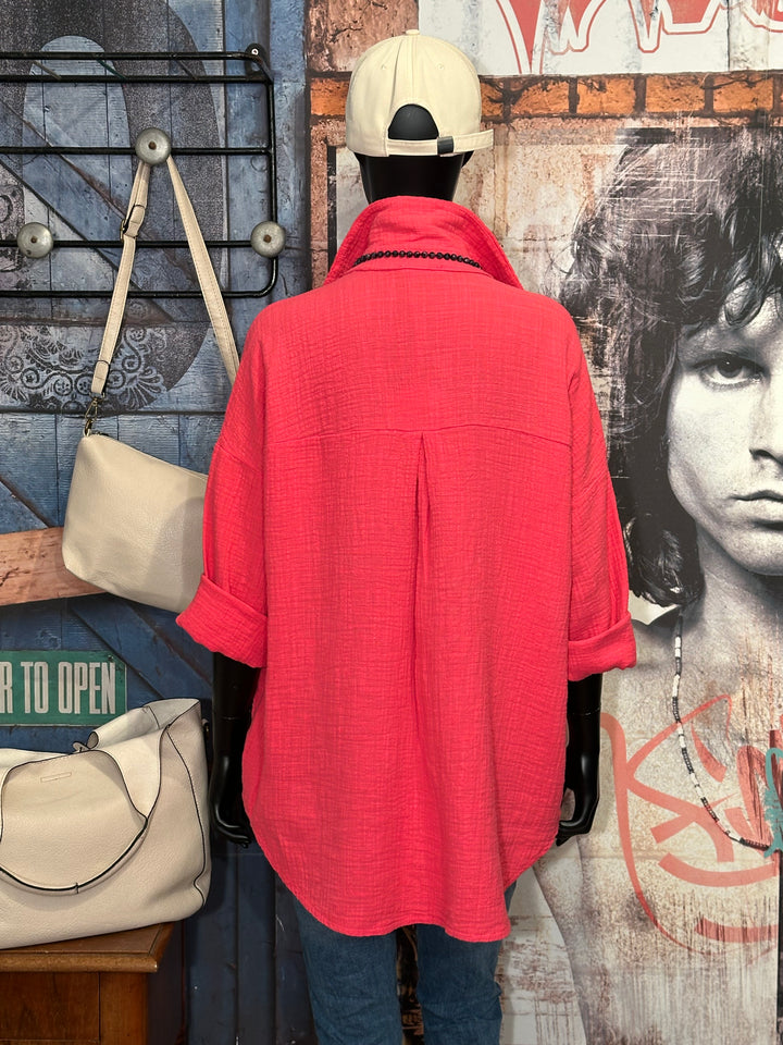Chemise 100% coton framboise