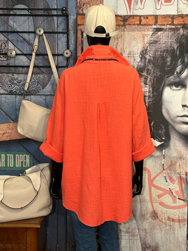 Chemise 100% coton orange/corail