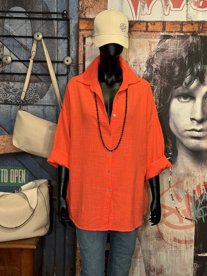 Chemise 100% coton orange/corail
