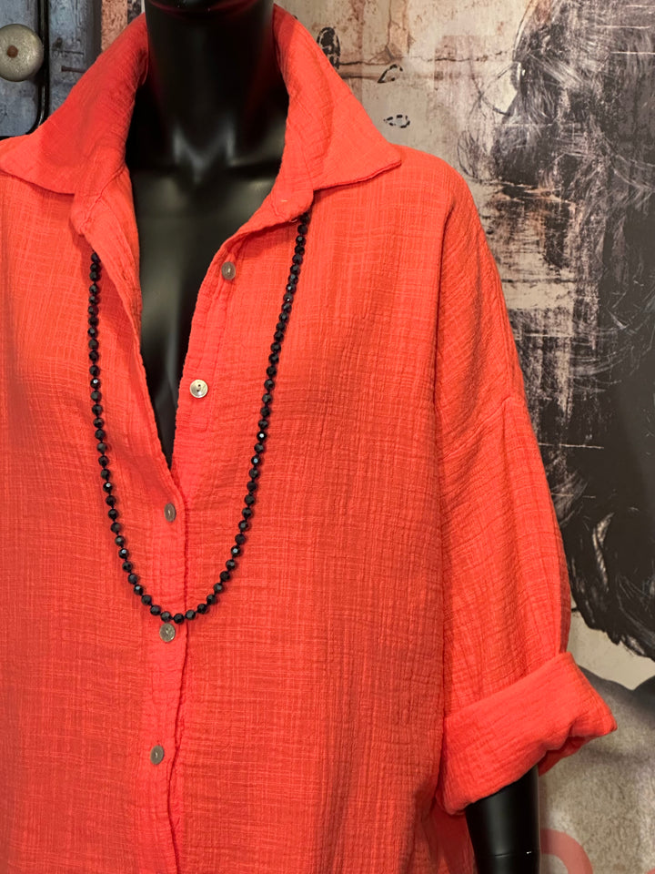 Chemise 100% coton orange/corail
