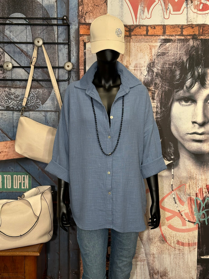 Chemise 100% coton bleue