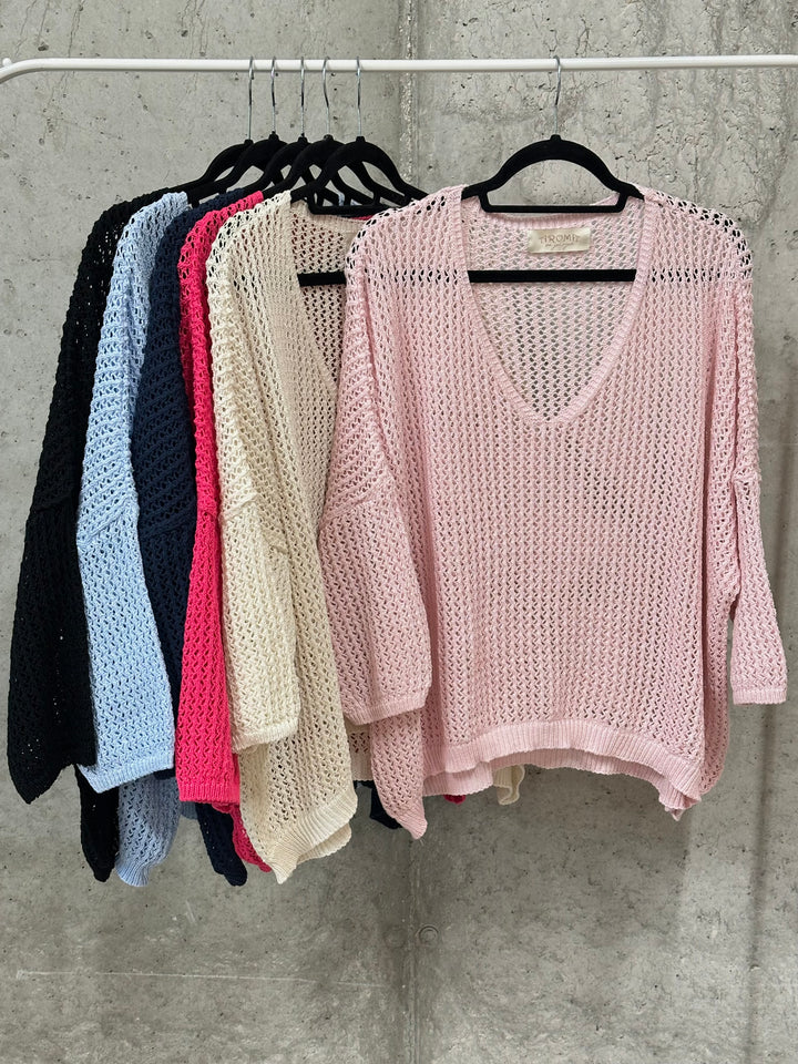Oversize-Pullover aus durchbrochenem Strick, 100 % Baumwolle (Größen 40–46) MADE IN ITALY