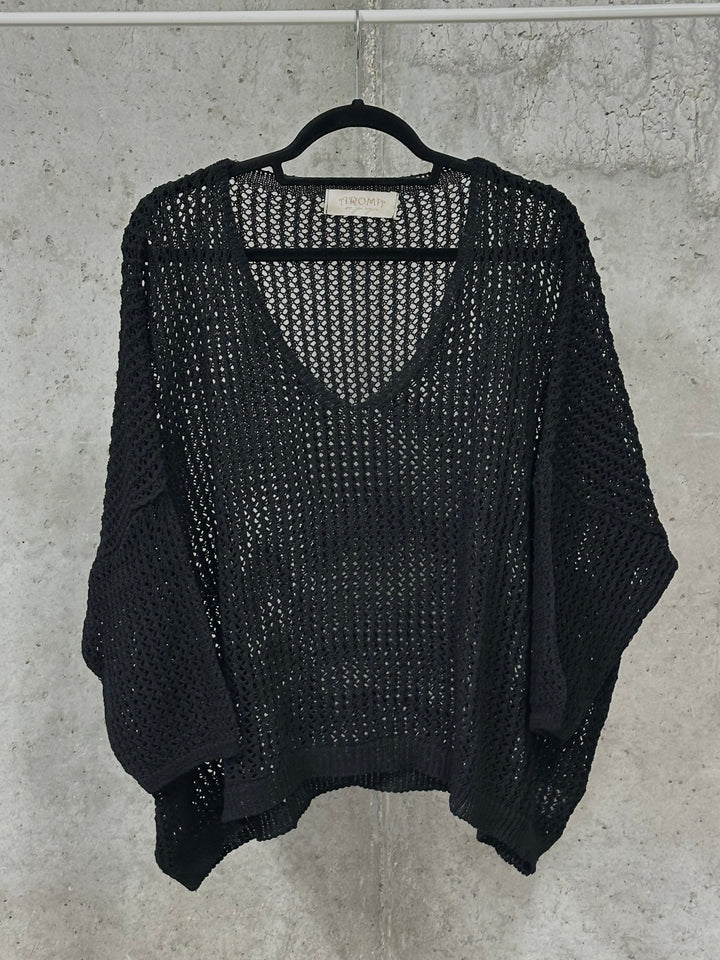 Oversize-Pullover aus durchbrochenem Strick, 100 % Baumwolle (Größen 40–46) MADE IN ITALY