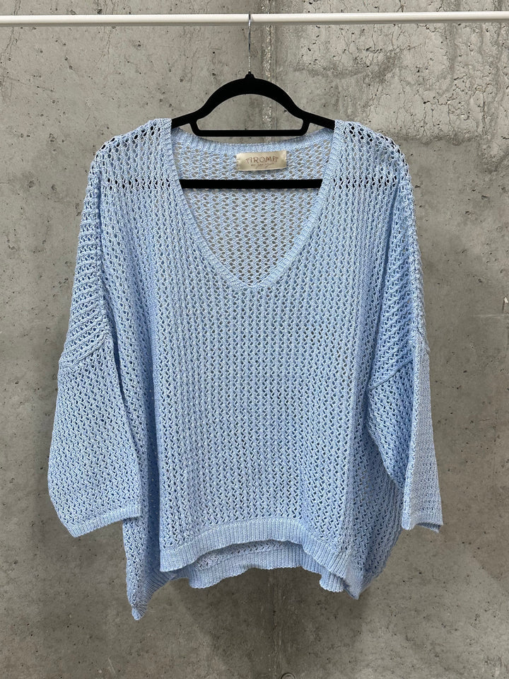 Oversize-Pullover aus durchbrochenem Strick, 100 % Baumwolle (Größen 40–46) MADE IN ITALY