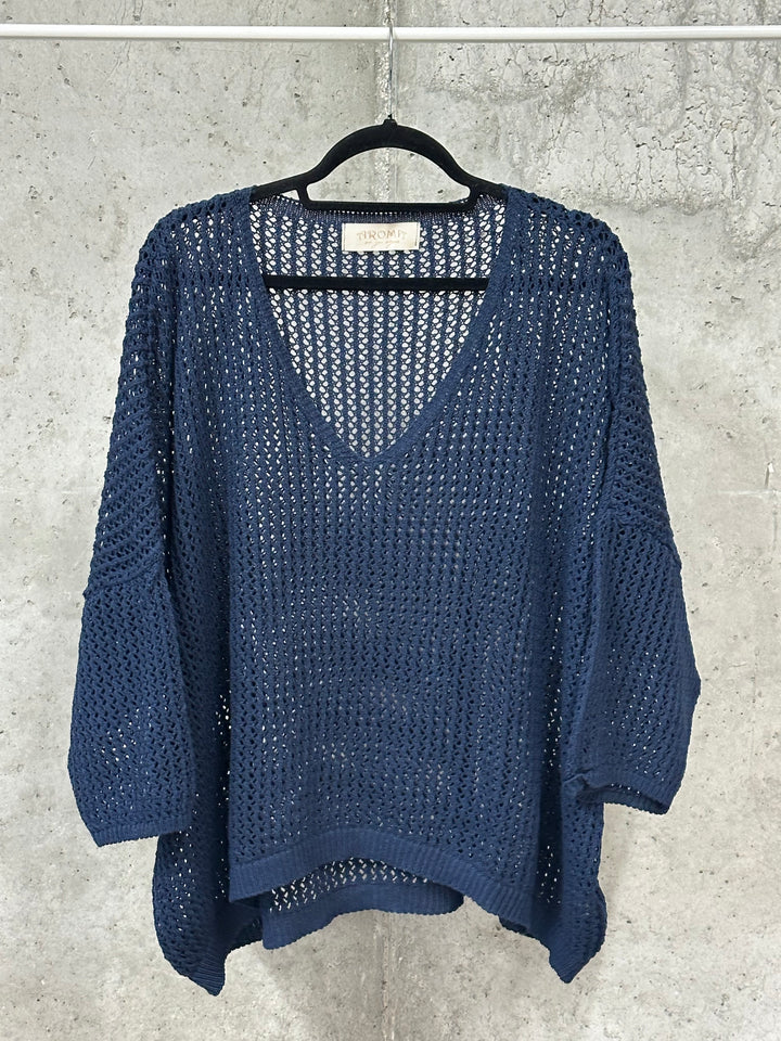 Oversize-Pullover aus durchbrochenem Strick, 100 % Baumwolle (Größen 40–46) MADE IN ITALY