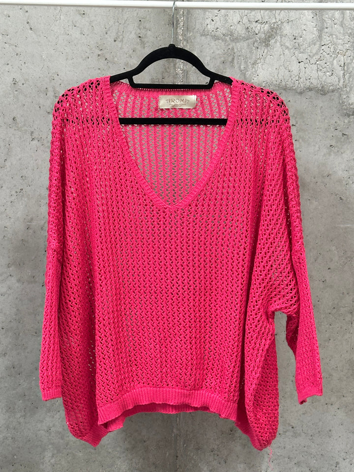 Oversize-Pullover aus durchbrochenem Strick, 100 % Baumwolle (Größen 40–46) MADE IN ITALY