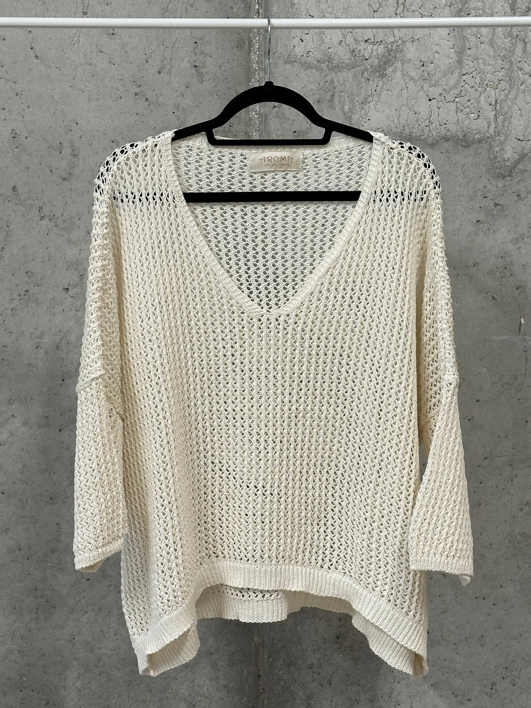 Oversize-Pullover aus durchbrochenem Strick, 100 % Baumwolle (Größen 40–46) MADE IN ITALY