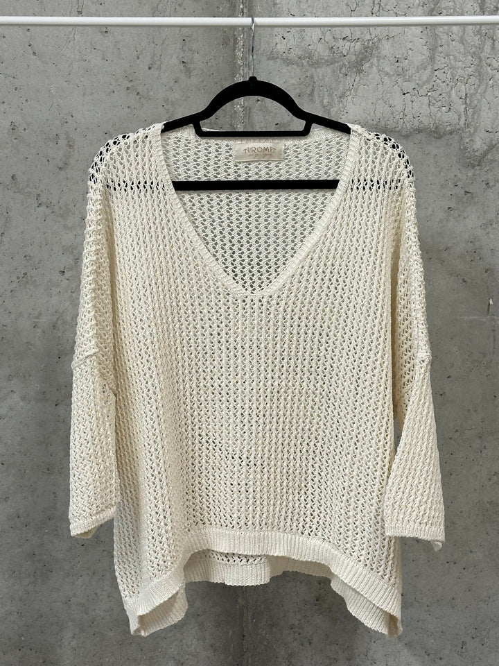 Oversize-Pullover aus durchbrochenem Strick, 100 % Baumwolle (Größen 40–46) MADE IN ITALY