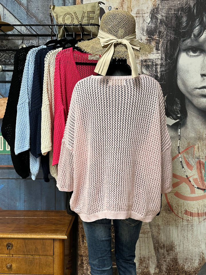 Oversize-Pullover aus durchbrochenem Strick, 100 % Baumwolle (Größen 40–46) MADE IN ITALY