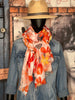 Foulard "fleurs" orange, jaune & blanc 100% naturel