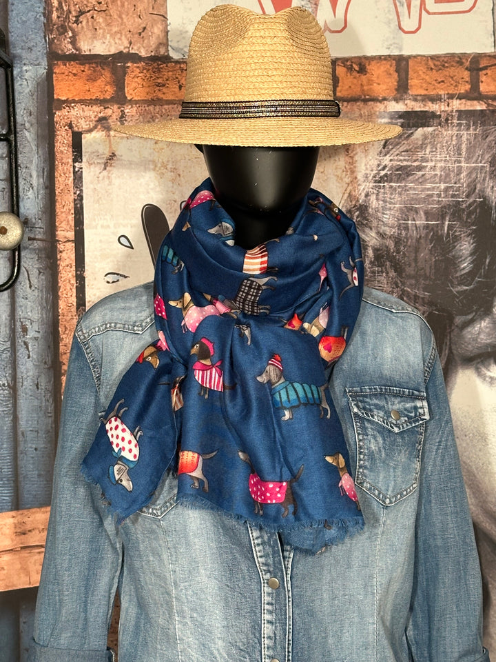 Foulard « chien » bleu pétrole 100% naturel