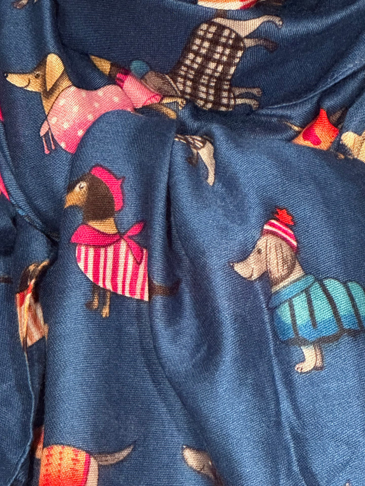 Foulard « chien » bleu pétrole 100% naturel