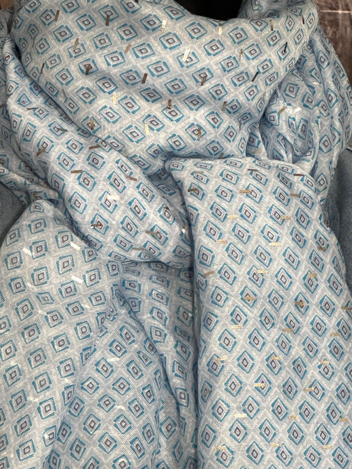 Foulard tons bleus & or 100% naturel