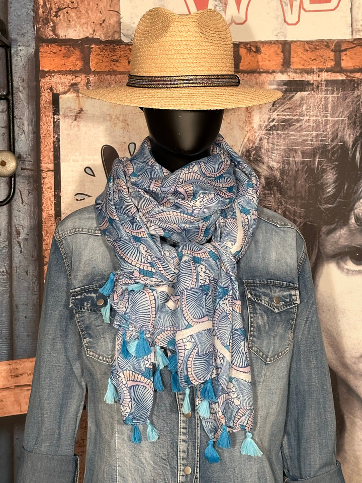 Foulard coloré tons bleu & blanc 100% naturel