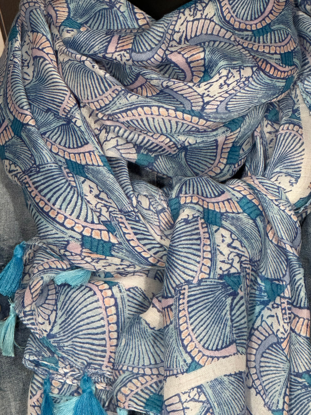 Foulard coloré tons bleu & blanc 100% naturel