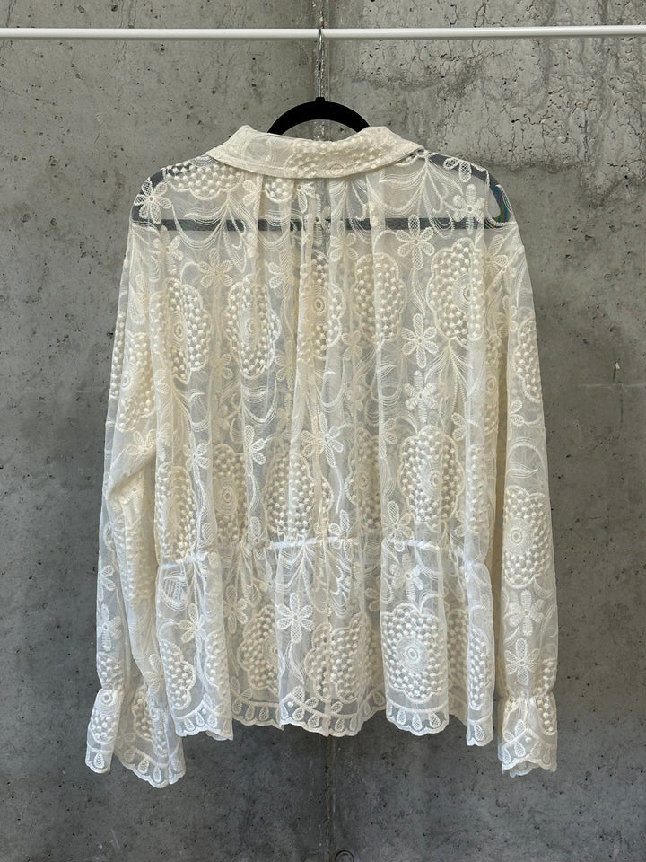 Leichte, transparente Jacke aus bestickter Spitze in Ecru (40/44) MADE IN ITALY
