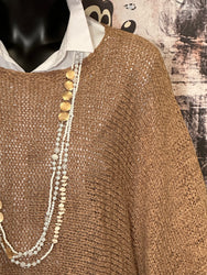 Poncho + size en maille ajourée camel