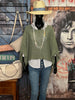 Poncho + size en maille ajourée vert olive