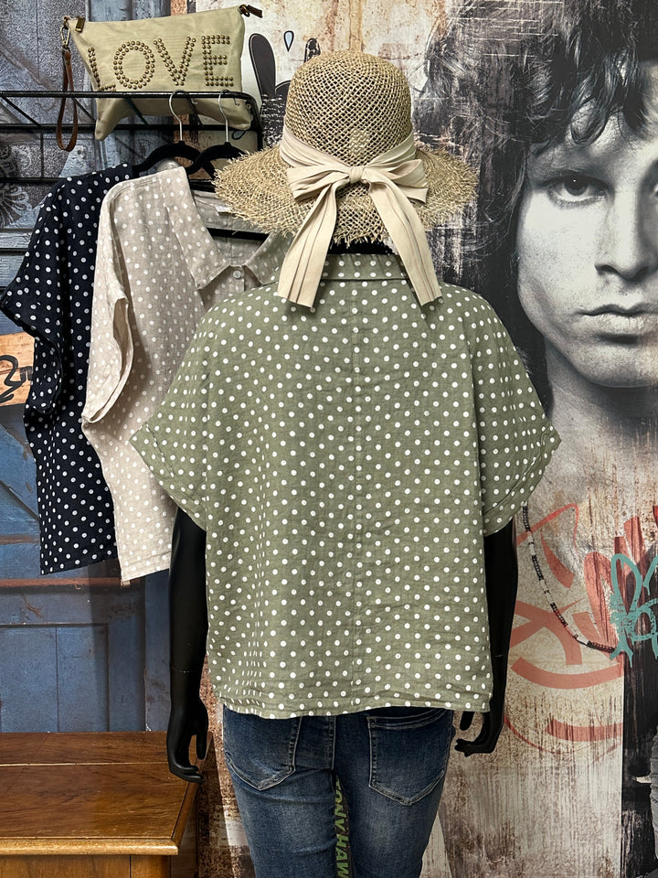 Chemisier à pois style "rétro"  100% lin (38/42) MADE IN ITALY