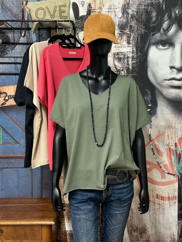 T-shirt basic & uni 100% coton col V (40/44) MADE IN ITALY