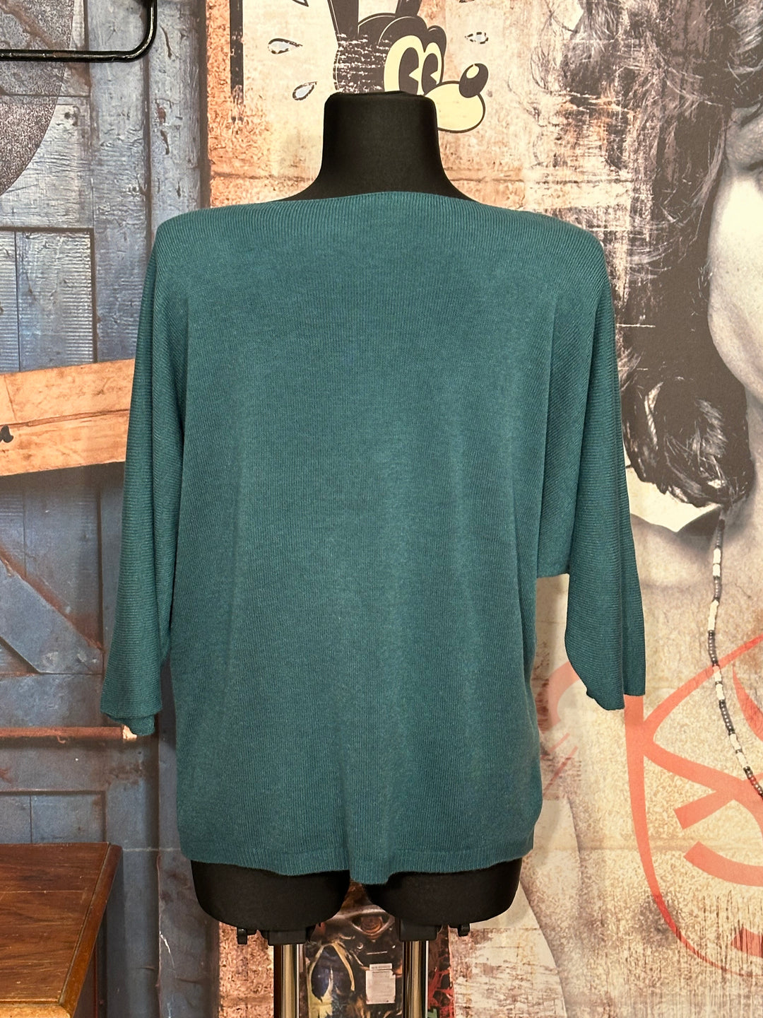 Pull fin manches 3/4 & col V bleu canard