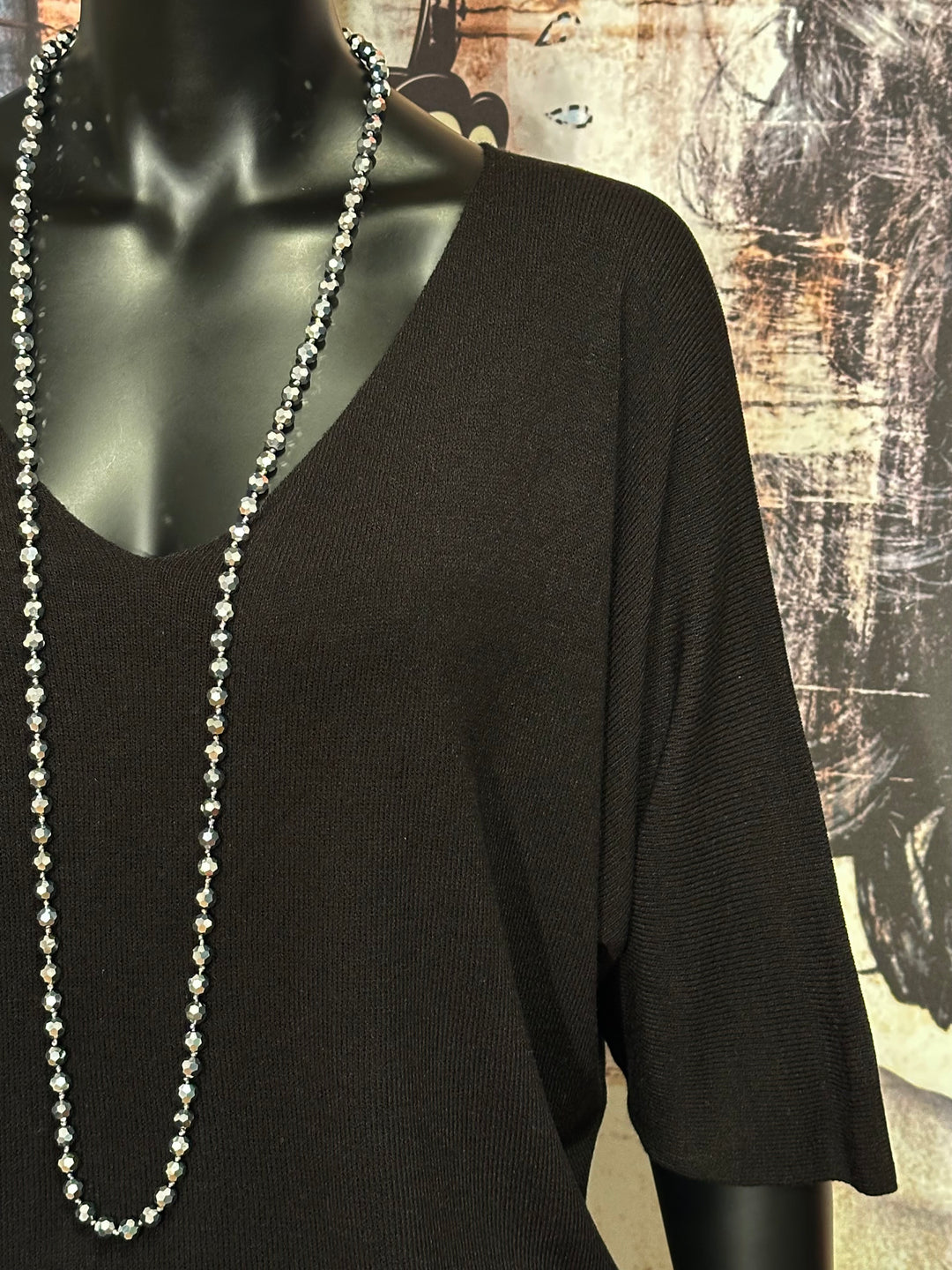 Pull fin manches 3/4 & col V noir