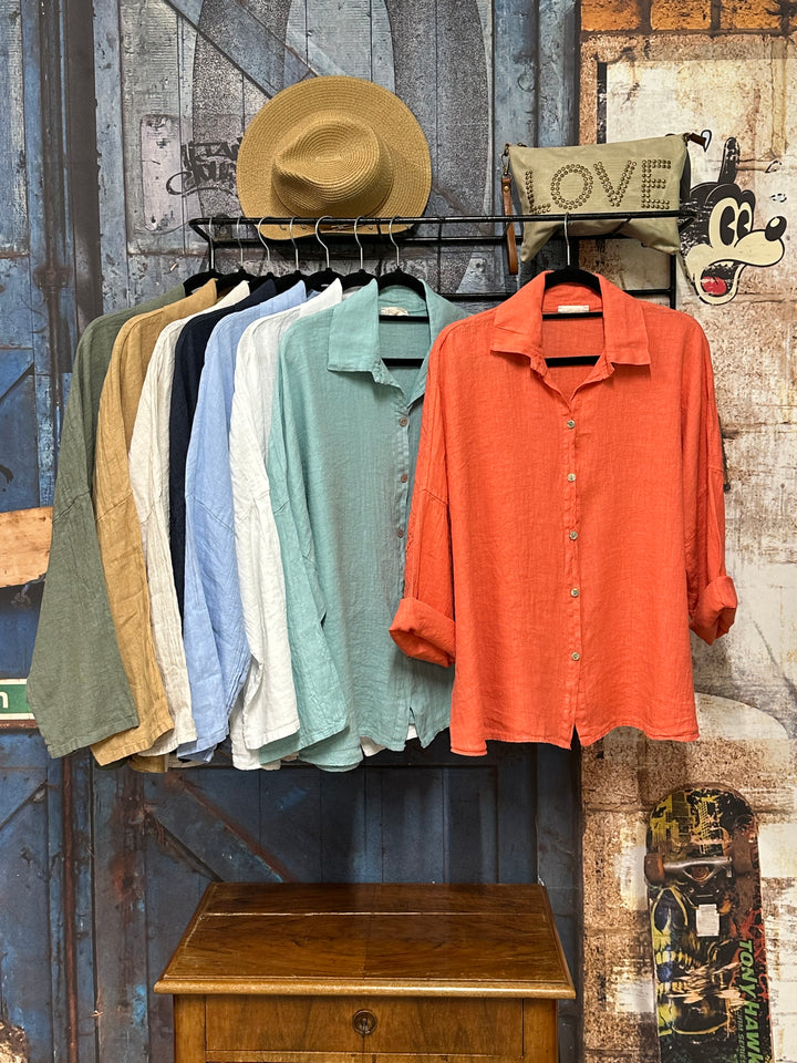Chemisier oversize "Mélodie" 100% lin (42/46) MADE IN ITALY