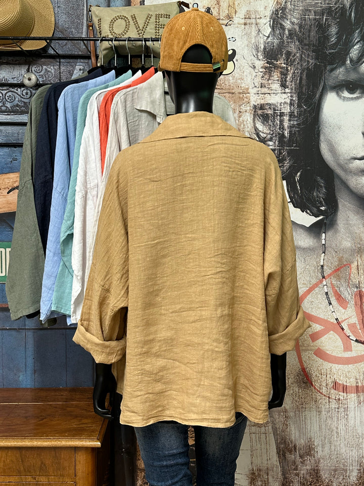 Chemisier oversize "Mélodie" 100% lin (42/46) MADE IN ITALY