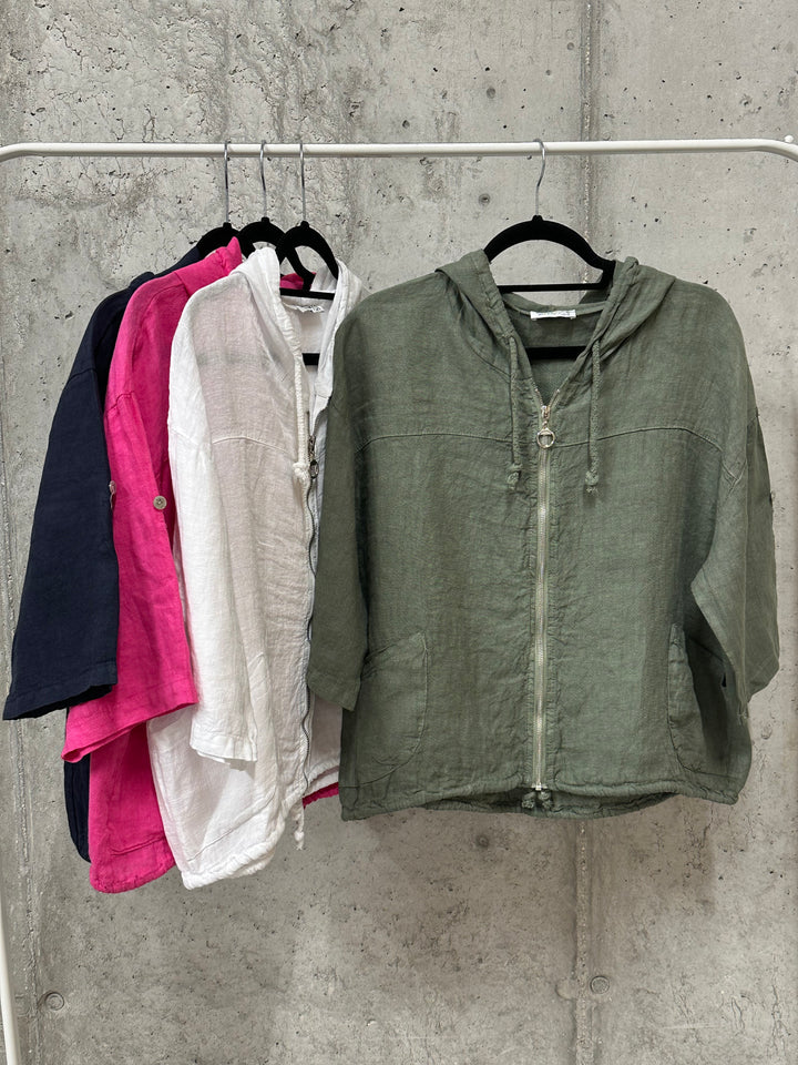 Veste courte à capuche 100% lin (38/42) MADE IN ITALY