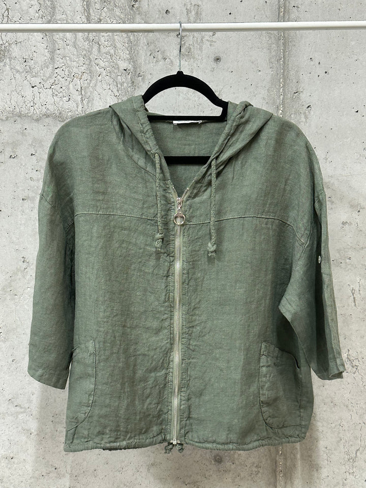 Veste courte à capuche 100% lin (38/42) MADE IN ITALY