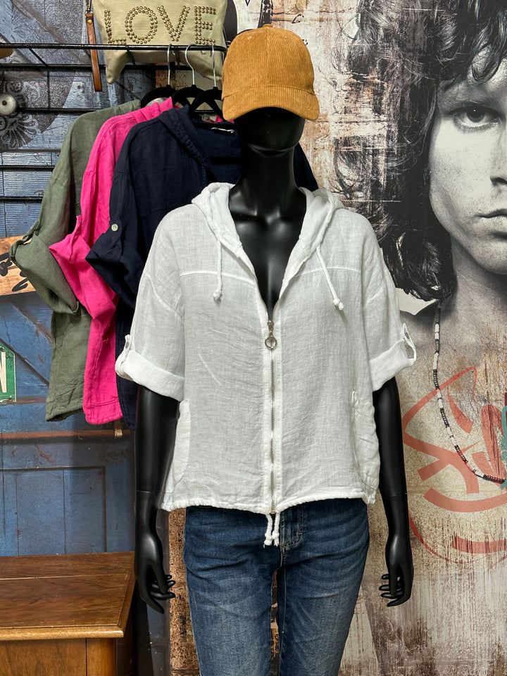 Veste courte à capuche 100% lin (38/42) MADE IN ITALY