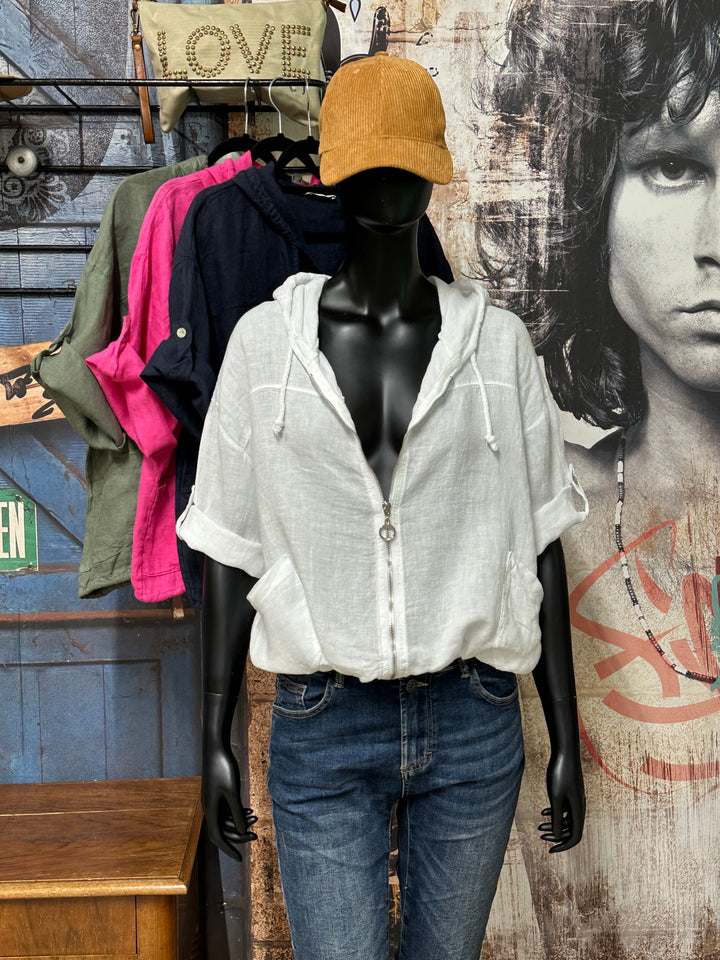 Veste courte à capuche 100% lin (38/42) MADE IN ITALY