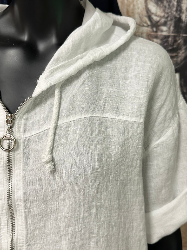 Veste courte à capuche 100% lin (38/42) MADE IN ITALY