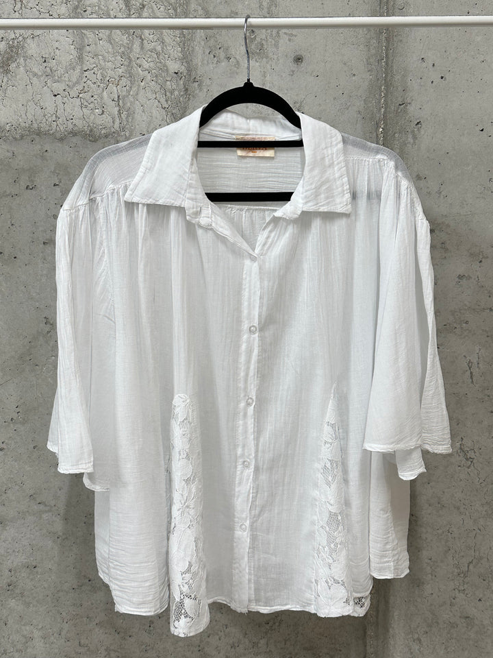 Chemisier "Marie" en voile de coton et dentelle (40/46) MADE IN ITALY