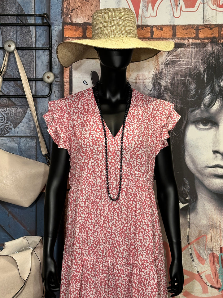 Robe estivale motif "floral" rose & blanc