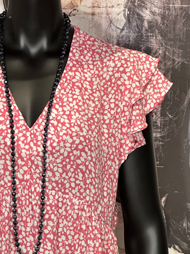 Robe estivale motif "floral" rose & blanc
