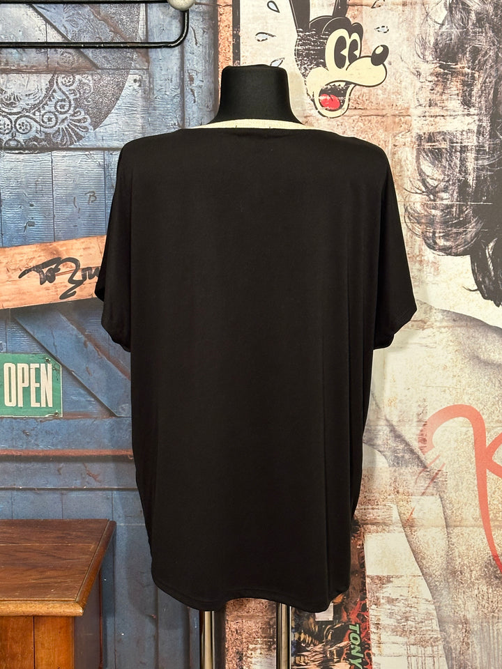 T-shirt + size col V lurex & strass "coeurs jean" noir