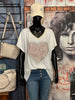T-shirt + size col V lurex & strass "coeur" blanc cassé