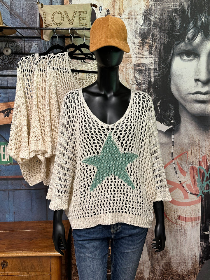 Pull "Alba" étoile en maille ajourée (38/44) MADE IN ITALY