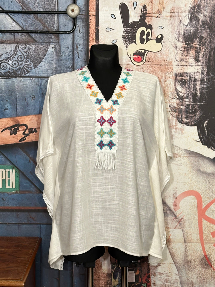 Tunique caftan "bohème chic" écru