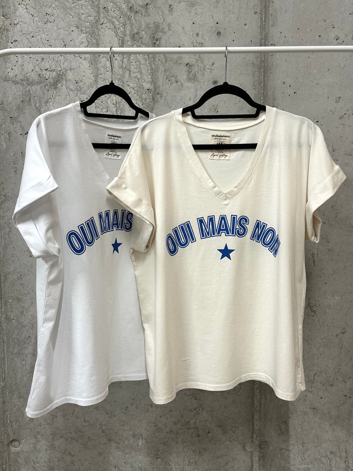 T-shirt oversize col V "oui mais non" (40/44) MADE IN ITALY