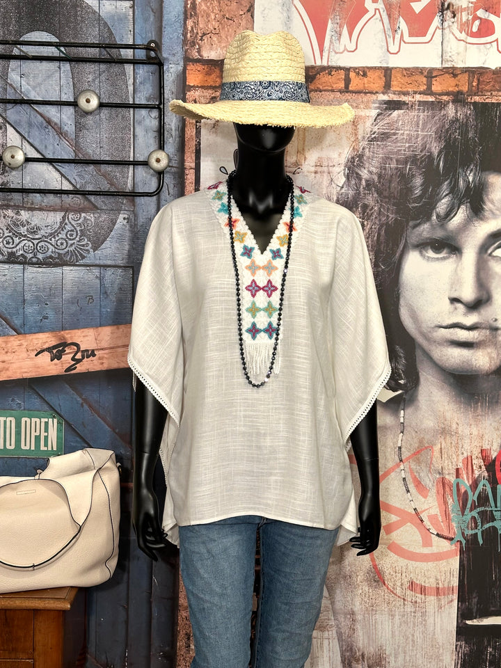 Tunique caftan "bohème chic" écru