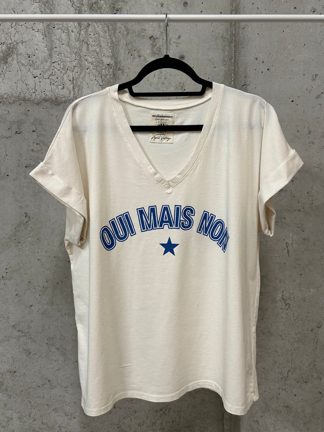 T-shirt oversize col V "oui mais non" (40/44) MADE IN ITALY